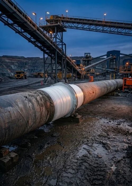 Composite repair bandage applied to slurry pipeline