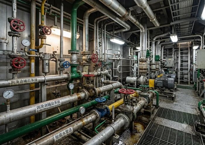 Engine room utility piping repair in high-temperature environment